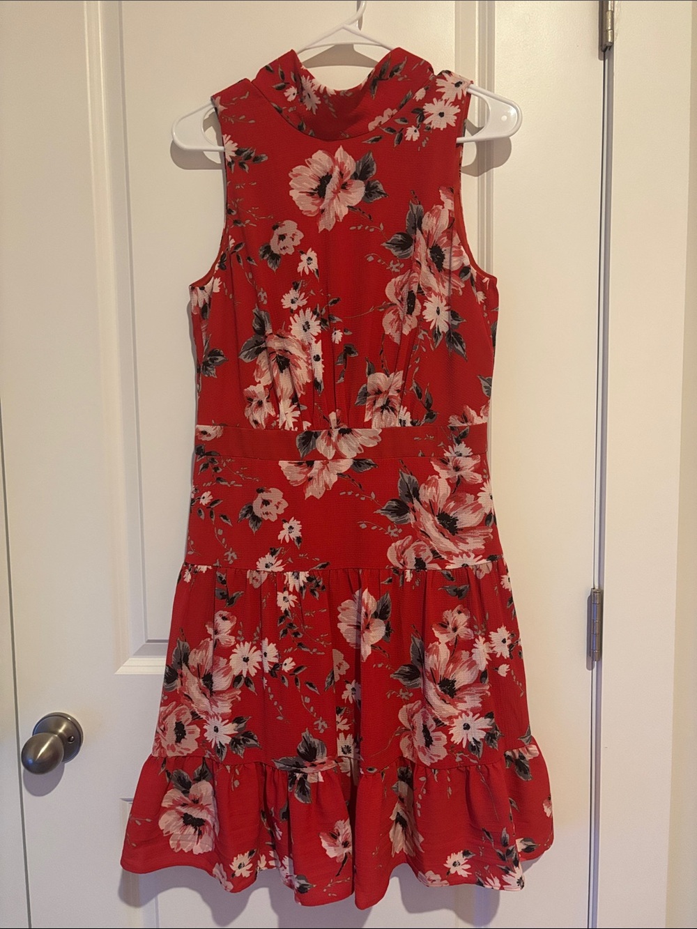 Elle Red Floral Sleeveless Fit-and-Flare Dress